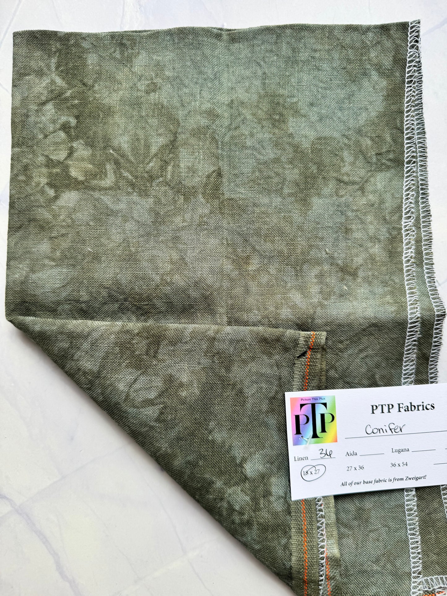 PTP Fabrics – Conifer 36 Count 1/4 Yard Hand-Dyed Zweigart Linen