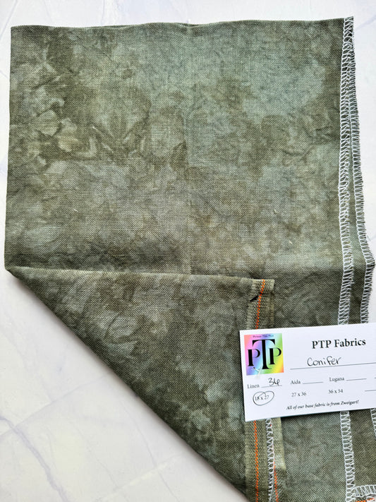PTP Fabrics – Conifer 36 Count 1/4 Yard Hand-Dyed Zweigart Linen