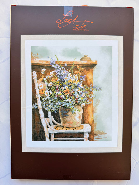 Floral vintage art by Lanarte Home and Garden Collection Counted Cross Stitch kit