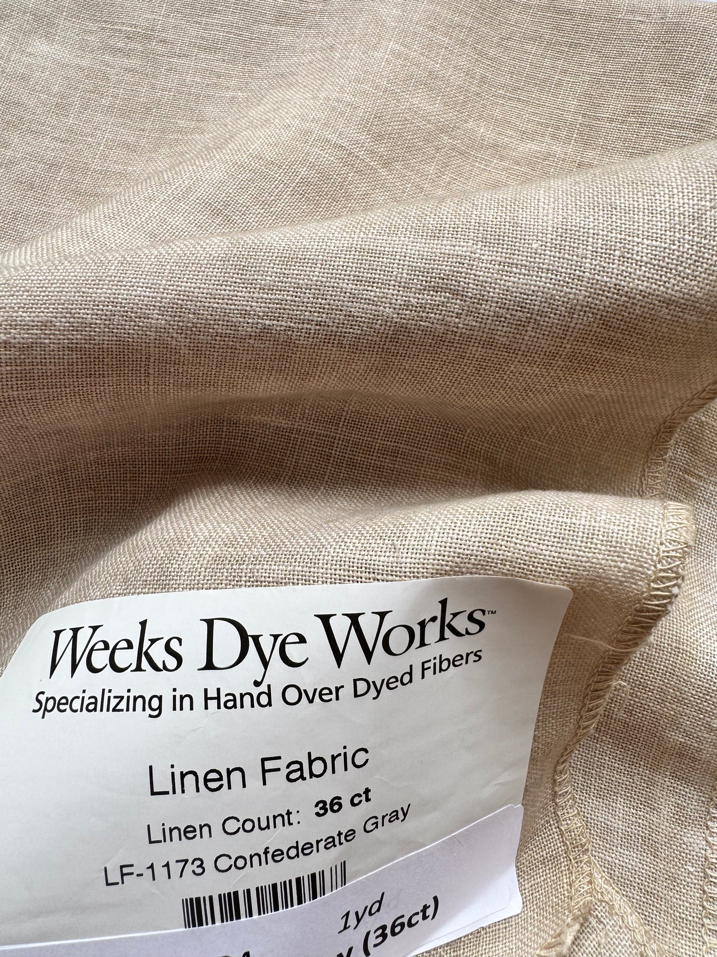 Weeks Dye Works – Confederate Gray 36 Count Hand-Dyed Linen